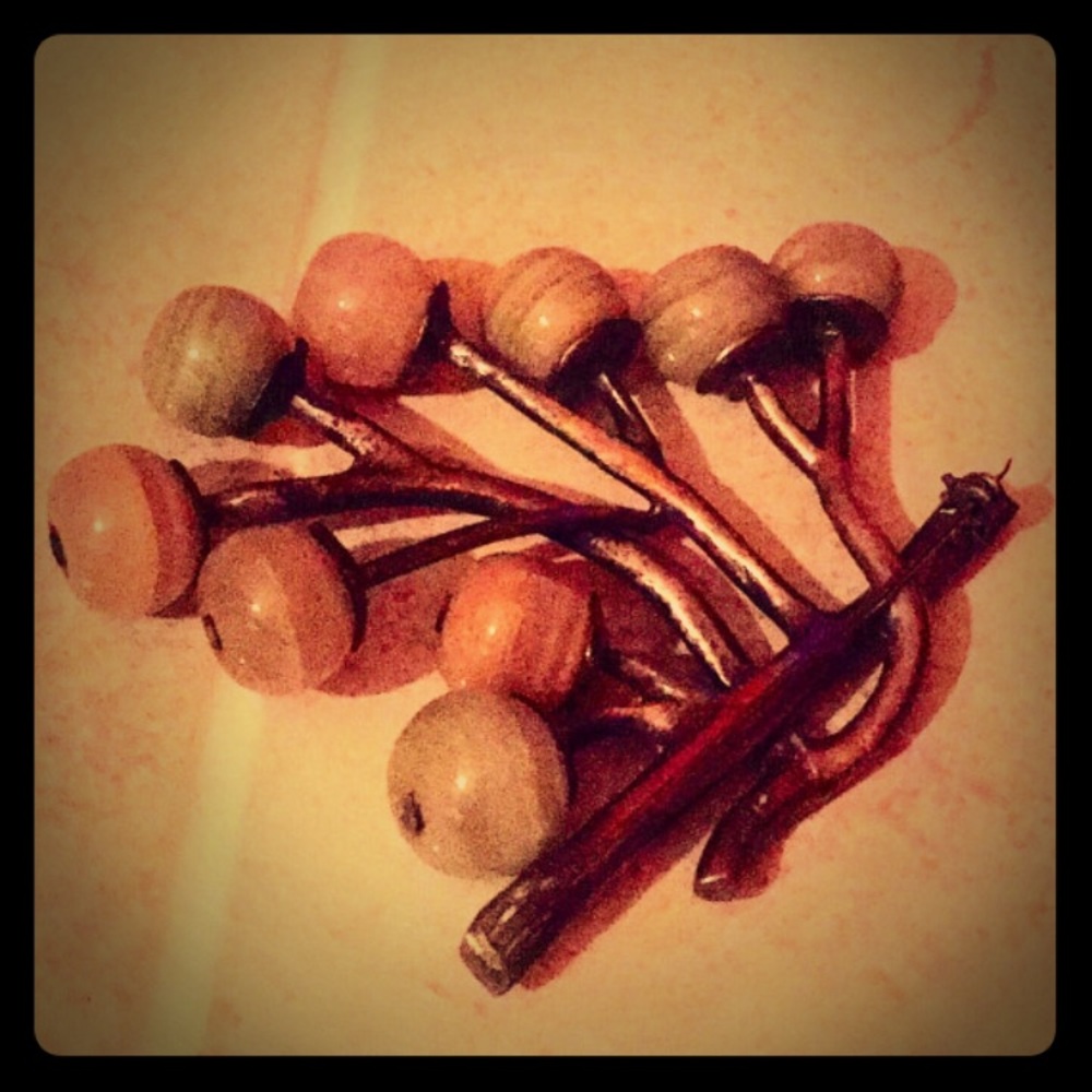 Vintage Mexican Sterling Silver Soapstone Tree Pin